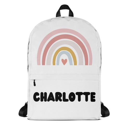 Girls Custom Name Boho Rainbow Backpack - Water-Resistant School Bag With Adjustable Padded Straps & Breathable Mesh Back