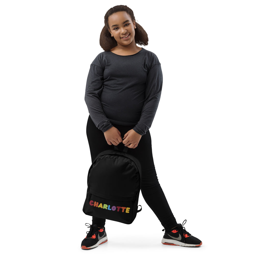Girls Custom Name Rainbow Font Backpack - Water-Resistant School Bag With Adjustable Padded Straps & Breathable Mesh Back
