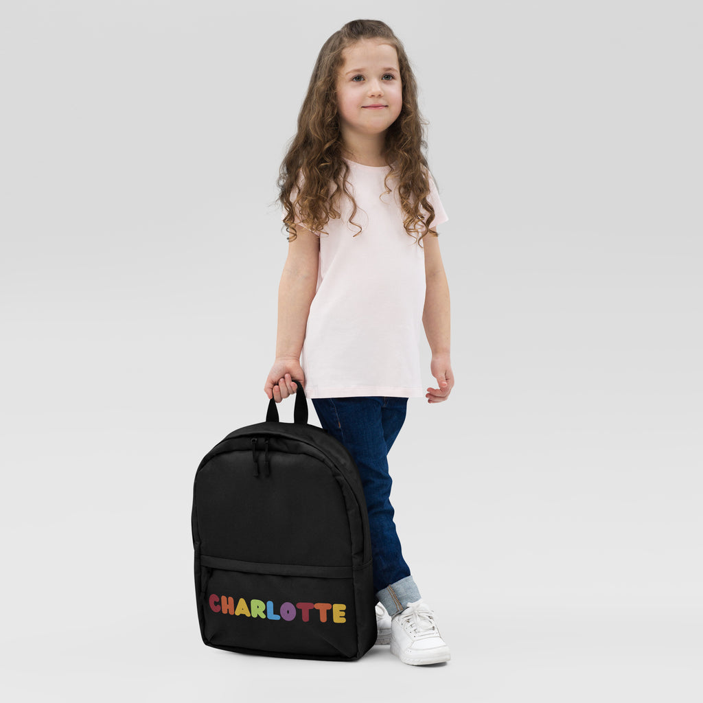 Girls Custom Name Rainbow Font Backpack - Water-Resistant School Bag With Adjustable Padded Straps & Breathable Mesh Back
