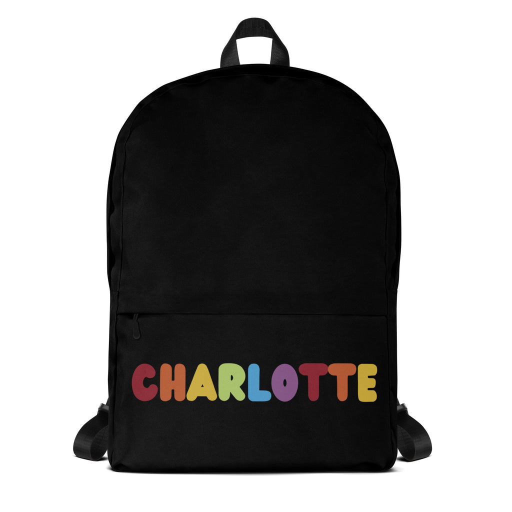 Girls Custom Name Rainbow Font Backpack - Water-Resistant School Bag With Adjustable Padded Straps & Breathable Mesh Back