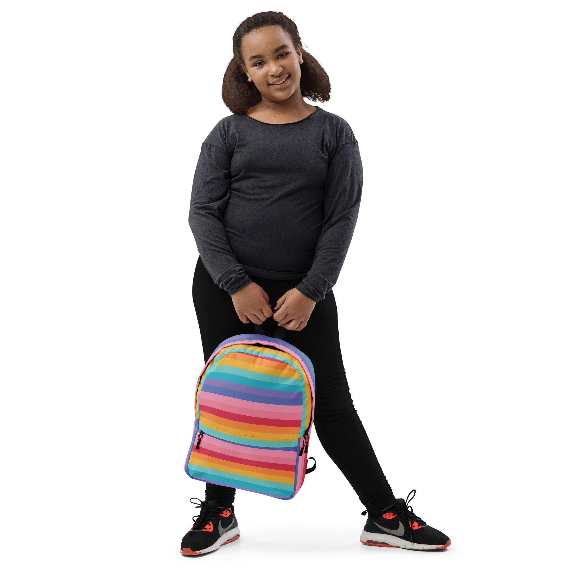 Girls Rainbow Stripe Backpack - Water-Resistant School Bag With Adjustable Padded Straps & Breathable Mesh Back