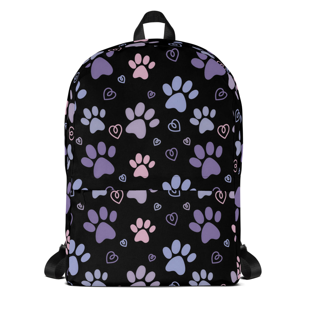 Girls Black Paw Print Backpack - Water-Resistant School Bag With Adjustable Padded Straps & Breathable Mesh Back