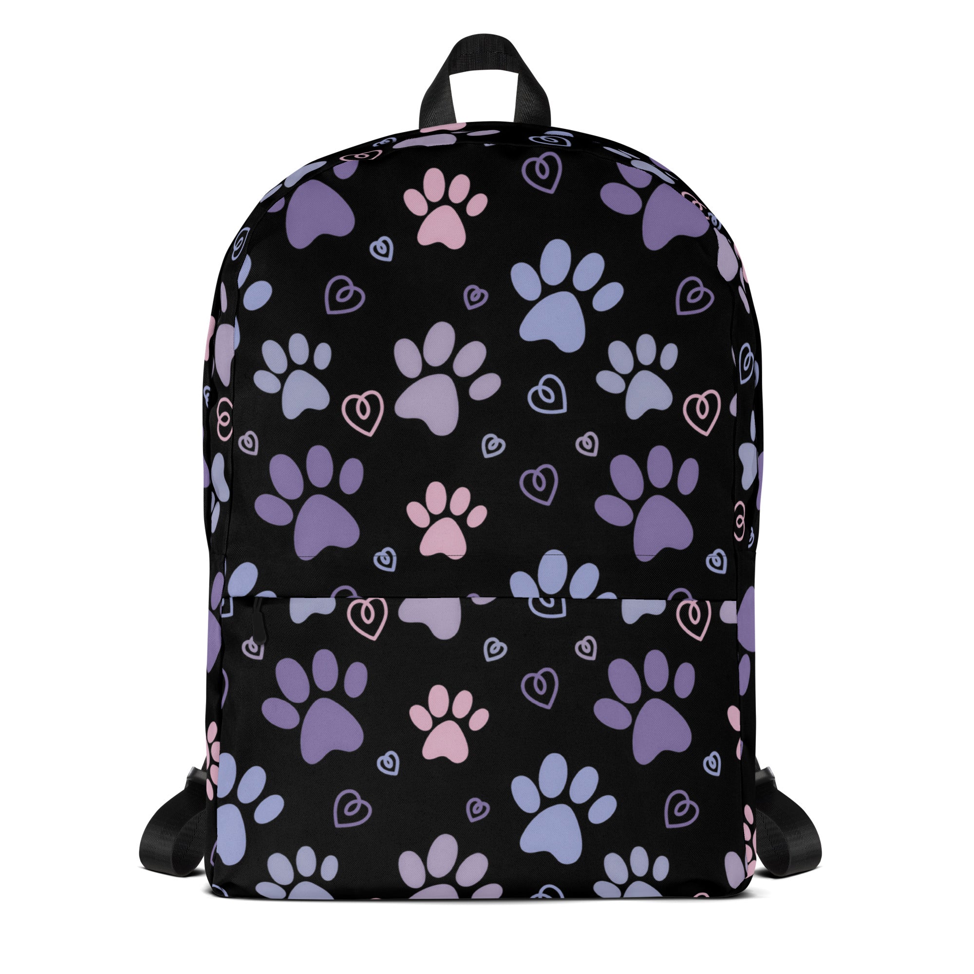 Girls Black Paw Print Backpack - Water-Resistant School Bag With Adjustable Padded Straps & Breathable Mesh Back
