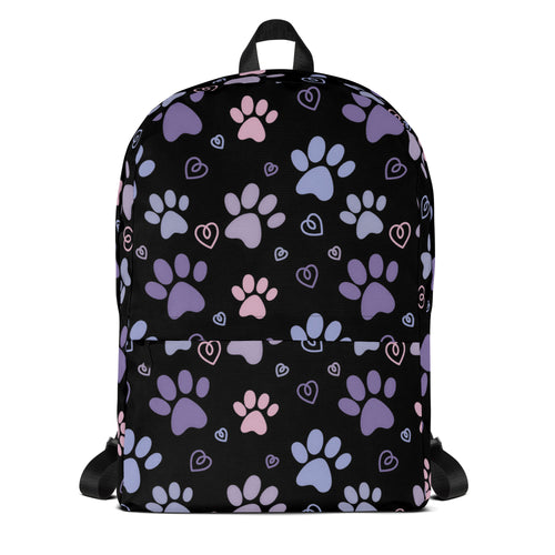 Girls Black Paw Print Backpack - Water-Resistant School Bag With Adjustable Padded Straps & Breathable Mesh Back