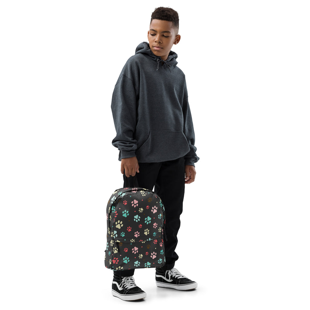 Kids Colorful Paw Print Backpack - Water-Resistant School Bag With Adjustable Padded Straps & Breathable Mesh Back
