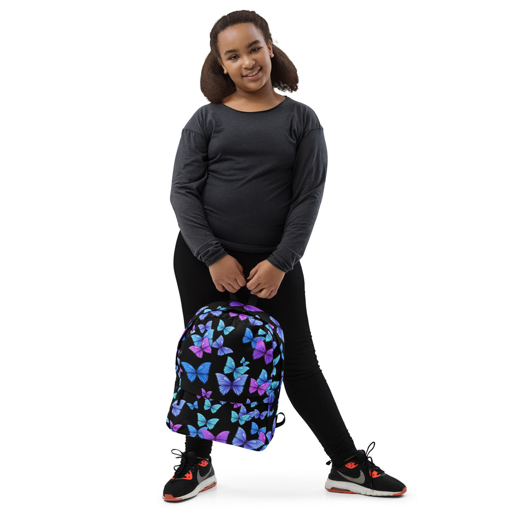 Girls Vibrant Butterfly Backpack - Water-Resistant School Bag With Adjustable Padded Straps & Breathable Mesh Back