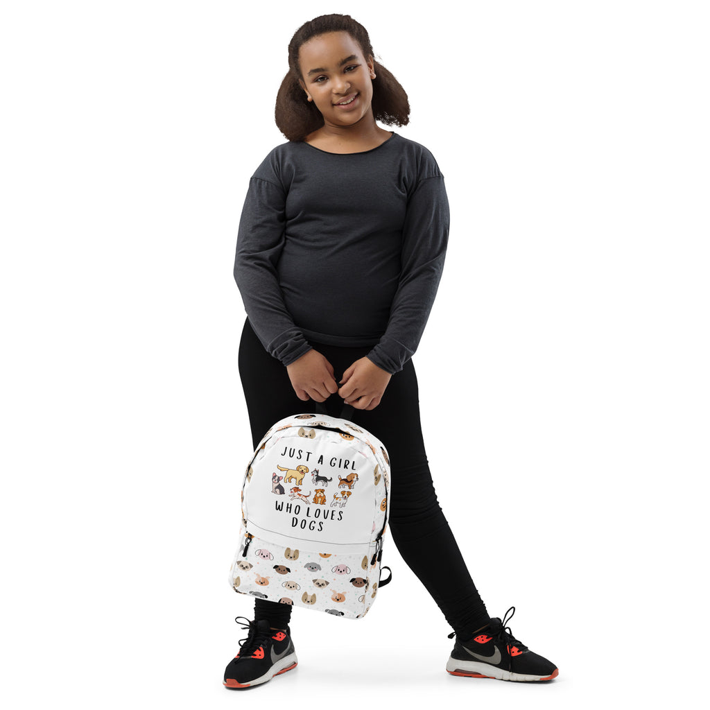 Girls 'Just A Girl Who Loves Dogs' Dog Face Backpack - Water-Resistant School Bag With Adjustable Padded Straps & Breathable Mesh Back