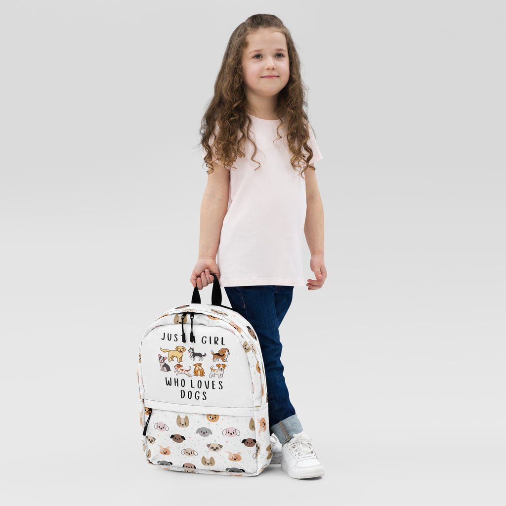 Girls 'Just A Girl Who Loves Dogs' Dog Face Backpack - Water-Resistant School Bag With Adjustable Padded Straps & Breathable Mesh Back