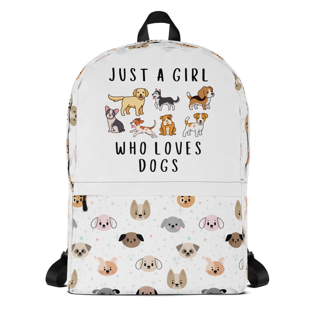 Girls 'Just A Girl Who Loves Dogs' Dog Face Backpack - Water-Resistant School Bag With Adjustable Padded Straps & Breathable Mesh Back