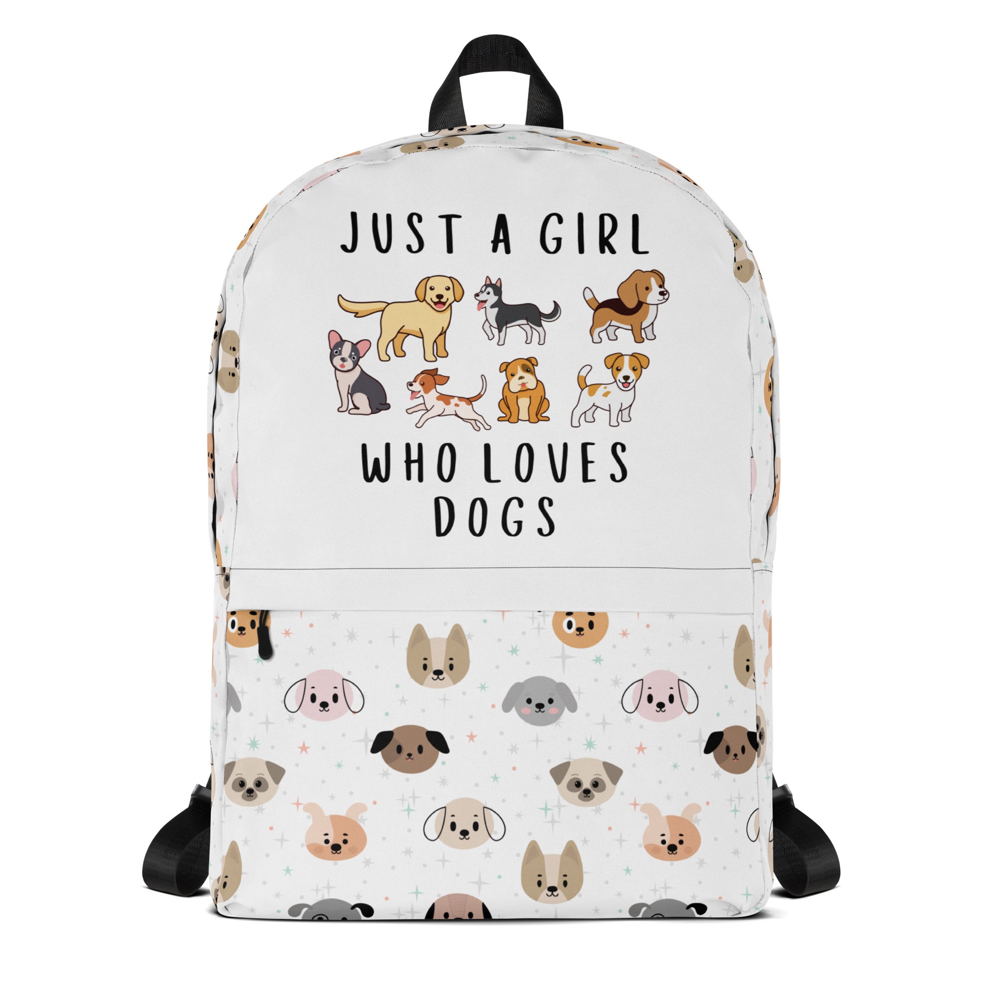 Girls 'Just A Girl Who Loves Dogs' Dog Face Backpack - Water-Resistant School Bag With Adjustable Padded Straps & Breathable Mesh Back