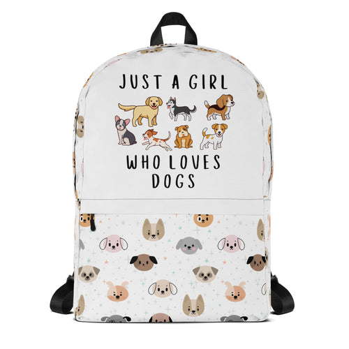 Girls 'Just A Girl Who Loves Dogs' Dog Face Backpack - Water-Resistant School Bag With Adjustable Padded Straps & Breathable Mesh Back