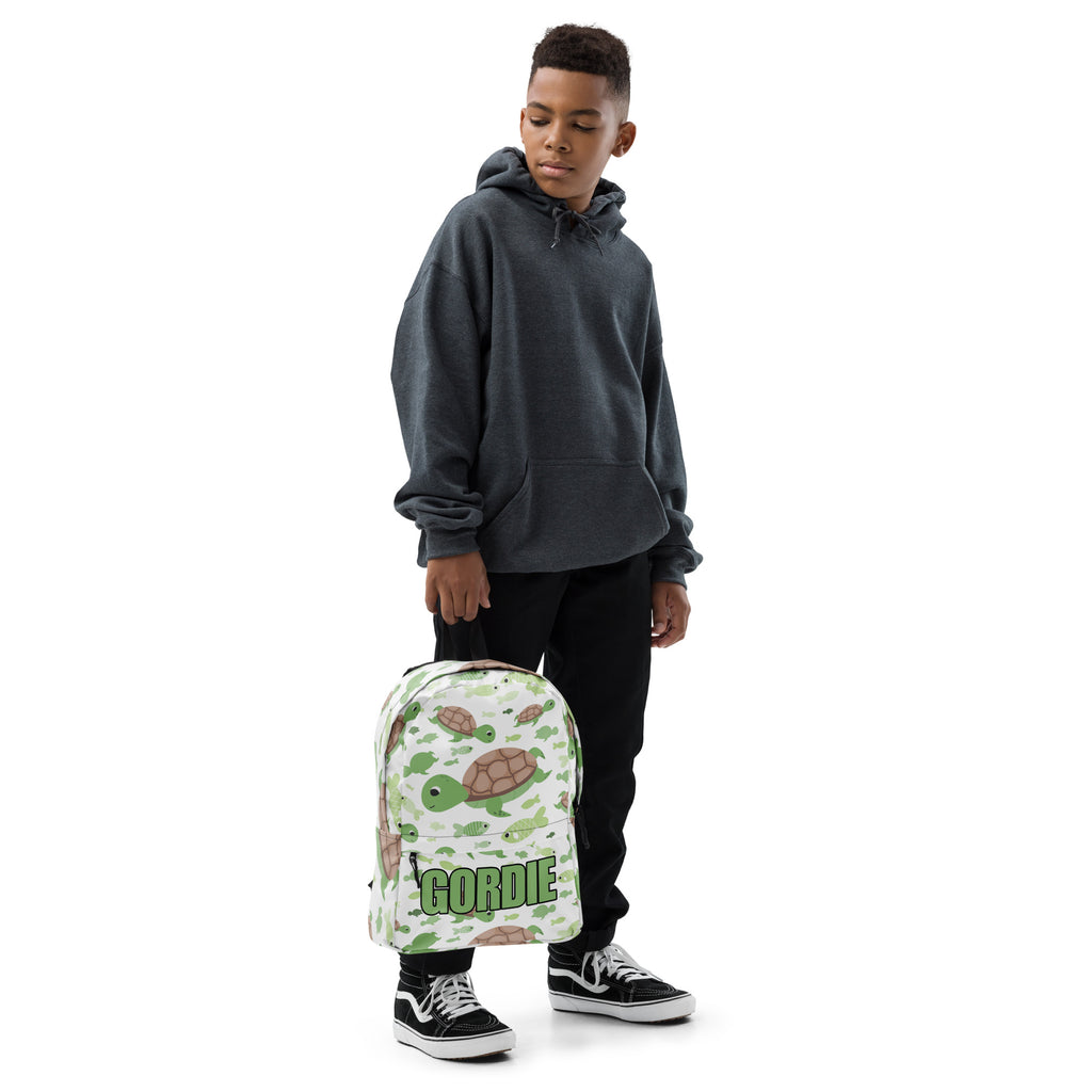 Kids Custom Name Green Sea Turtle Backpack - Water-Resistant School Bag With Adjustable Padded Straps & Breathable Mesh Back