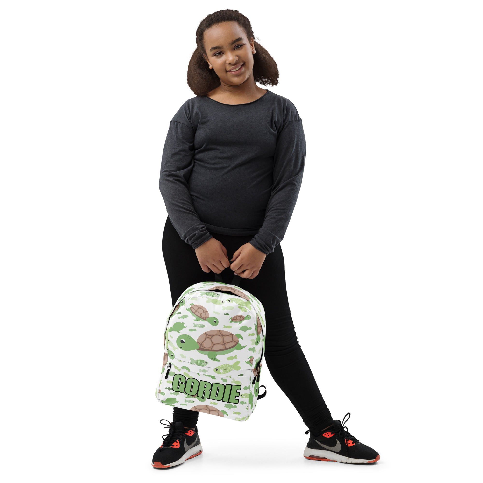 Kids Custom Name Green Sea Turtle Backpack - Water-Resistant School Bag With Adjustable Padded Straps & Breathable Mesh Back