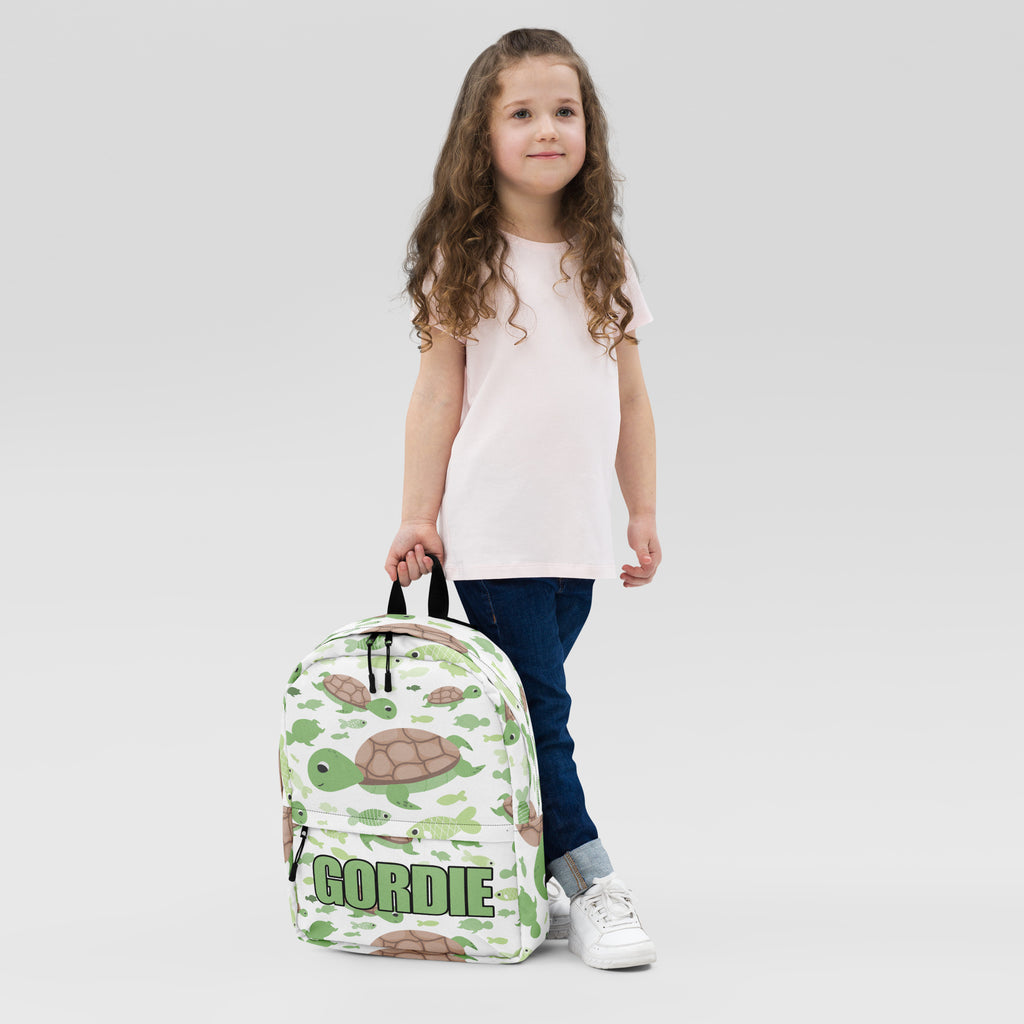 Kids Custom Name Green Sea Turtle Backpack - Water-Resistant School Bag With Adjustable Padded Straps & Breathable Mesh Back