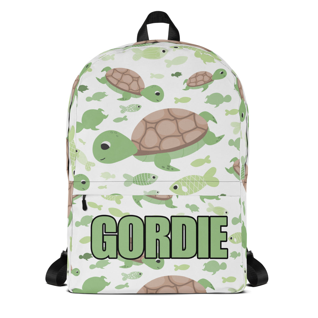 Kids Custom Name Green Sea Turtle Backpack - Water-Resistant School Bag With Adjustable Padded Straps & Breathable Mesh Back