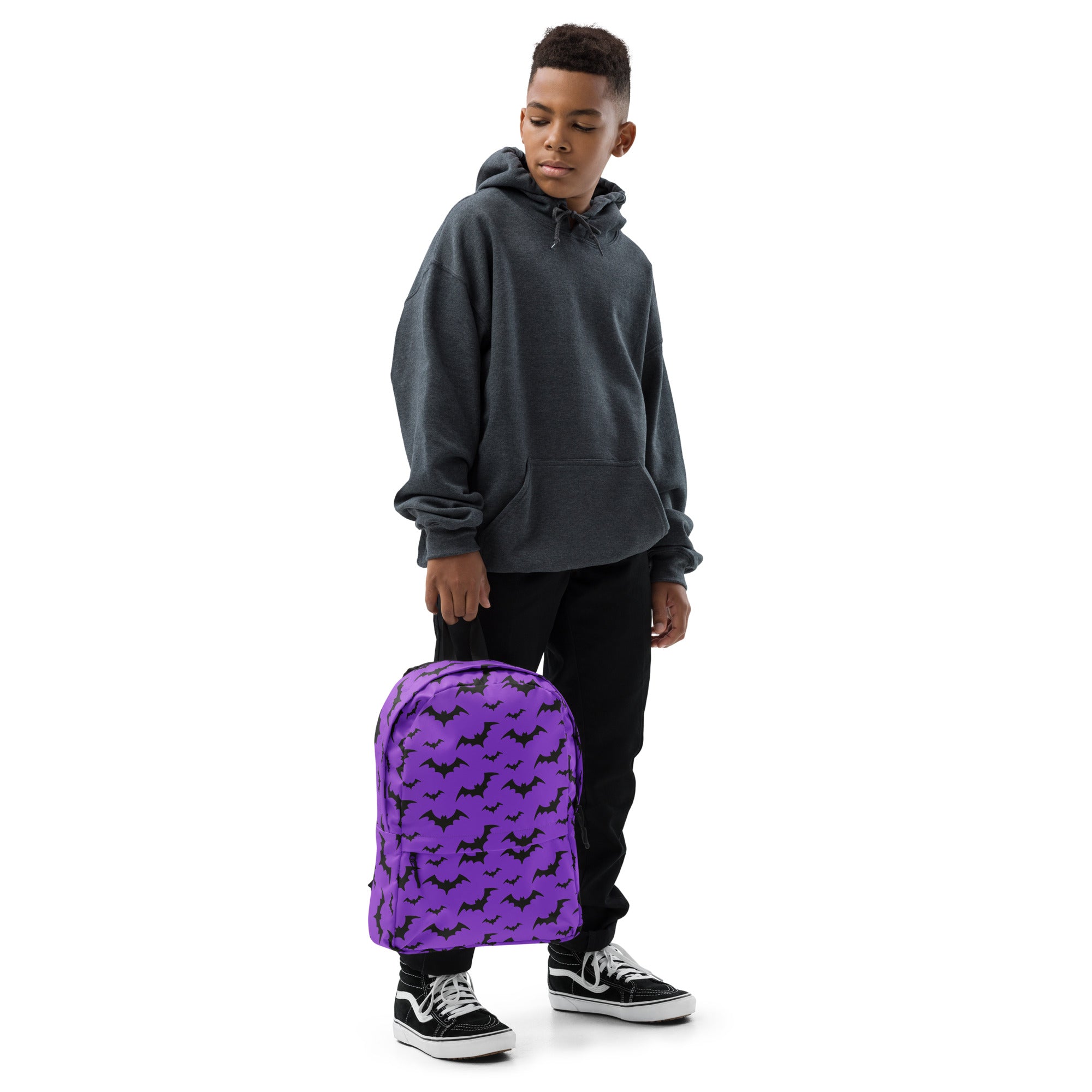Kids Purple Bats Backpack - Water-Resistant School Bag With Adjustable Padded Straps & Breathable Mesh Back
