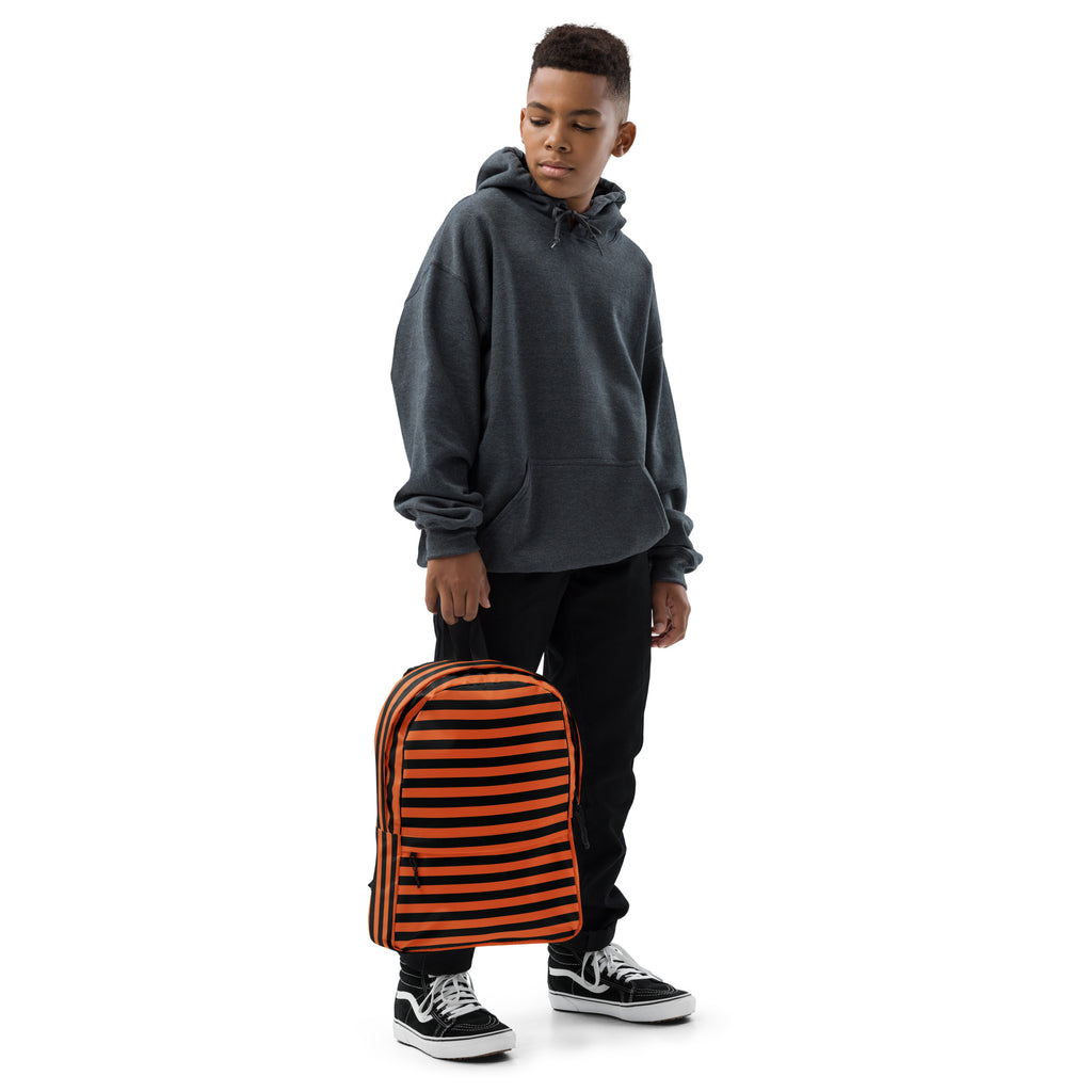 Kids Orange and Black Halloween Backpack - Water-Resistant School Bag With Adjustable Padded Straps & Breathable Mesh Back