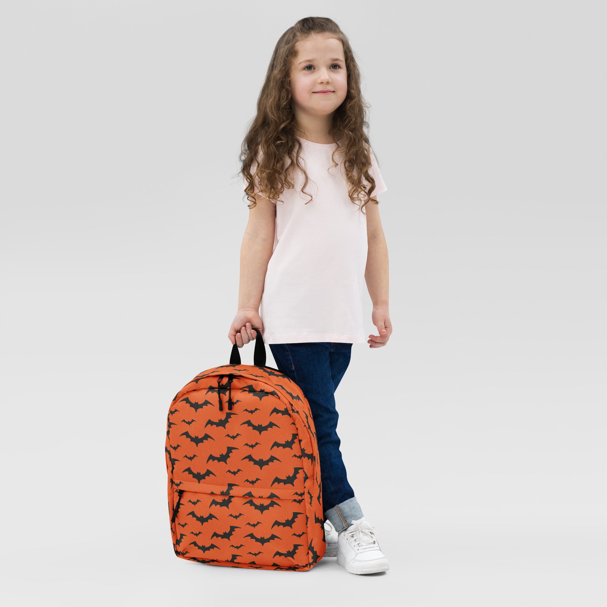 Kids Orange Bats Backpack - Water-Resistant School Bag With Adjustable Padded Straps & Breathable Mesh Back