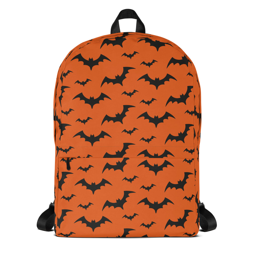 Kids Orange Bats Backpack - Water-Resistant School Bag With Adjustable Padded Straps & Breathable Mesh Back