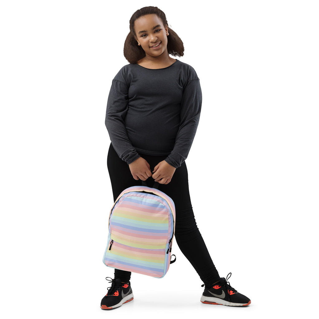 Girls Pastel Rainbow Stripe Backpack - Water-Resistant School Bag With Adjustable Padded Straps & Breathable Mesh Back