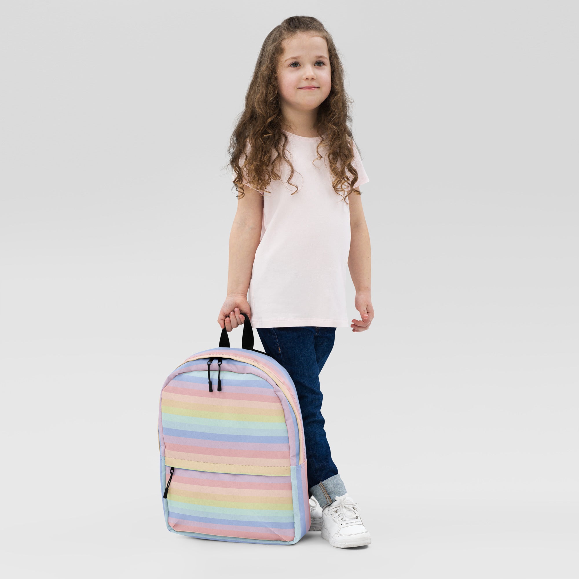 Girls Pastel Rainbow Stripe Backpack - Water-Resistant School Bag With Adjustable Padded Straps & Breathable Mesh Back
