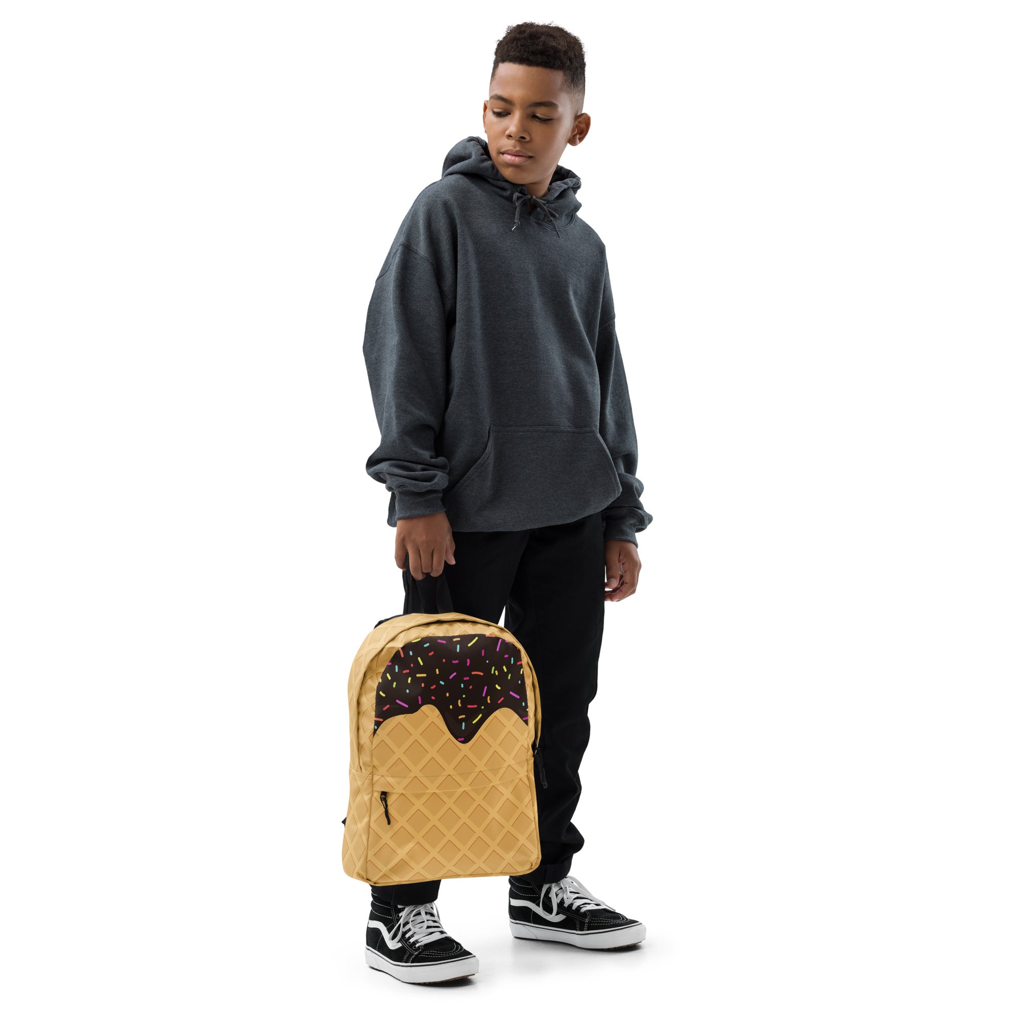 Kids Chocolate Ice Cream Cone Backpack - Water-Resistant School Bag With Adjustable Padded Straps & Breathable Mesh Back