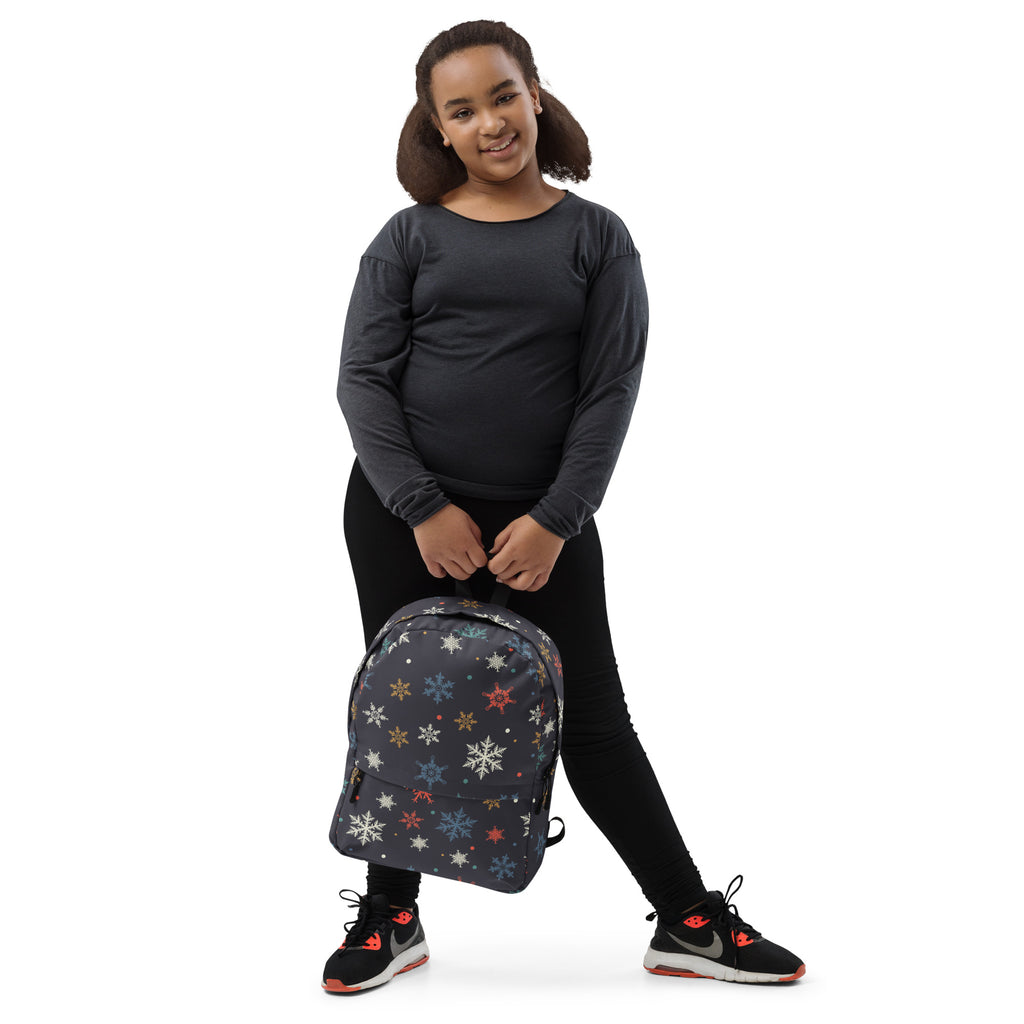 Kids Colorful Snowflake Christmas Backpack - Water-Resistant School Bag With Adjustable Padded Straps & Breathable Mesh Back