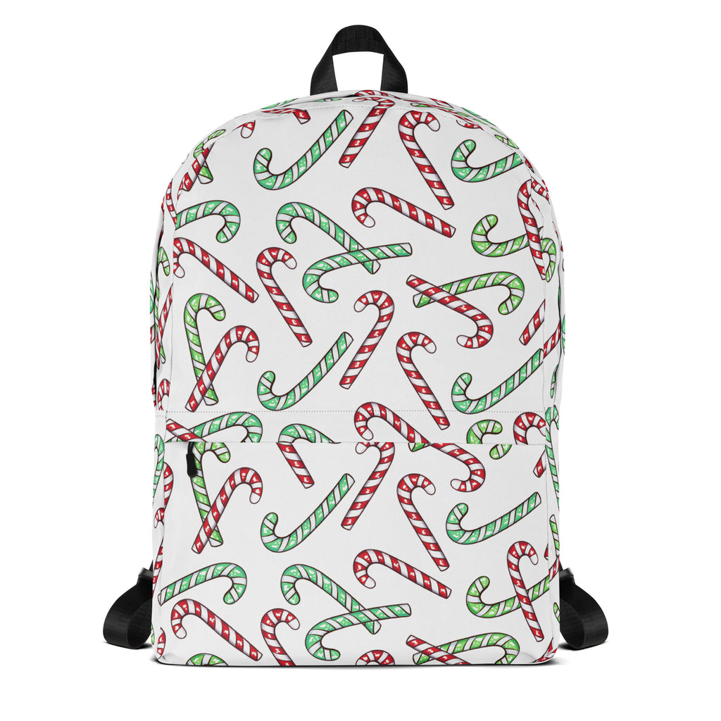 Kids Red & Green Candy Cane Christmas Backpack - Water-Resistant School Bag With Adjustable Padded Straps & Breathable Mesh Back