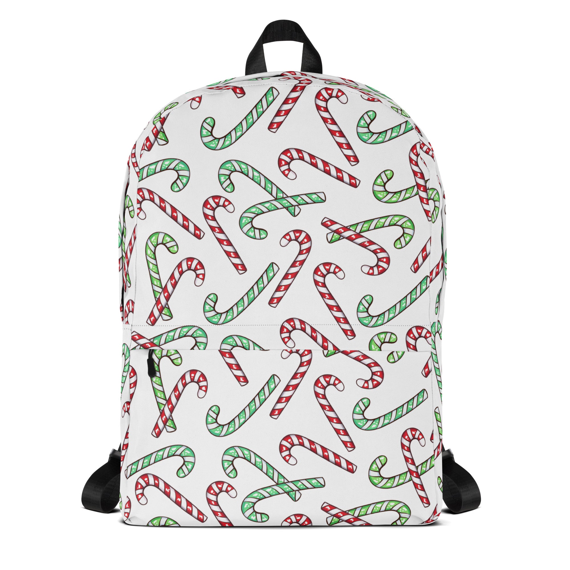 Kids Red & Green Candy Cane Christmas Backpack - Water-Resistant School Bag With Adjustable Padded Straps & Breathable Mesh Back