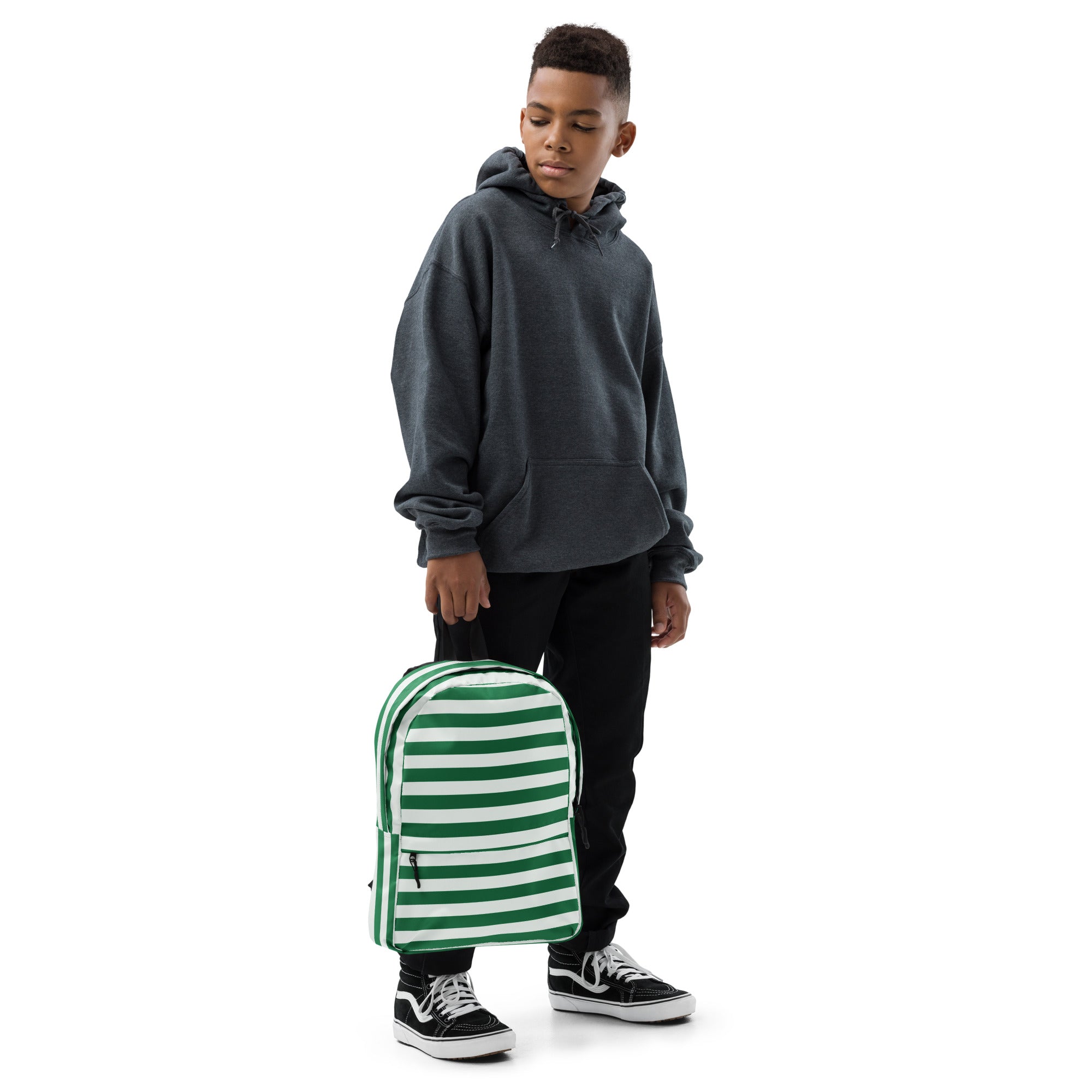 Kids Striped Green Christmas Backpack - Water-Resistant School Bag With Adjustable Padded Straps & Breathable Mesh Back