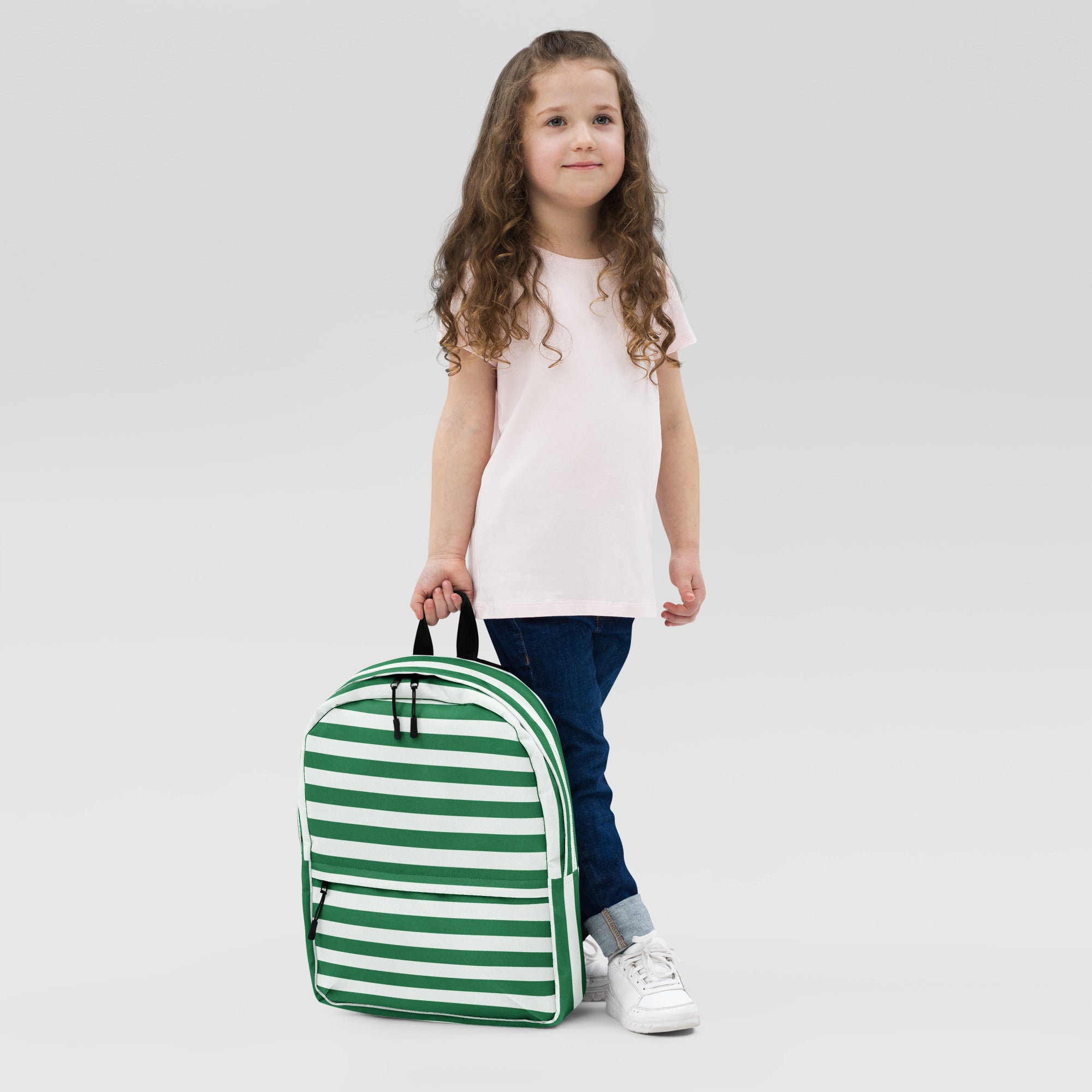 Kids Striped Green Christmas Backpack - Water-Resistant School Bag With Adjustable Padded Straps & Breathable Mesh Back