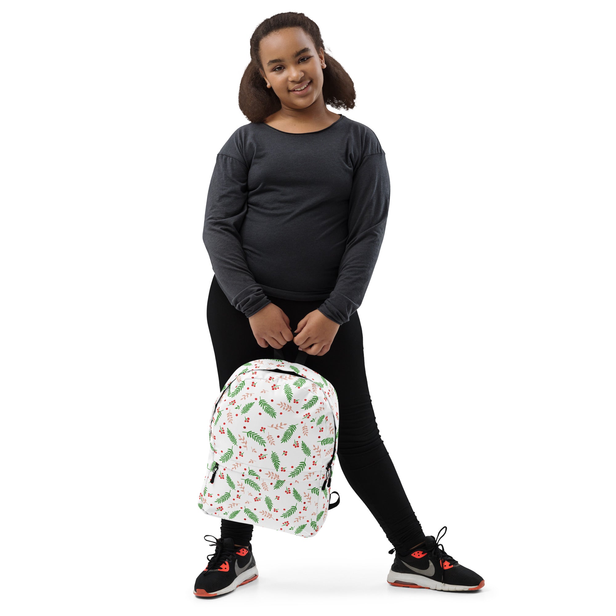 Kids Christmas Holly Leaves Backpack - Water-Resistant School Bag With Adjustable Padded Straps & Breathable Mesh Back
