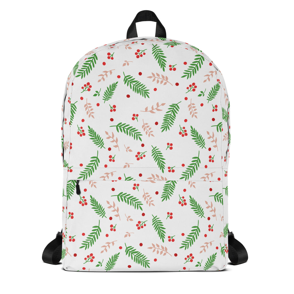Kids Christmas Holly Leaves Backpack - Water-Resistant School Bag With Adjustable Padded Straps & Breathable Mesh Back