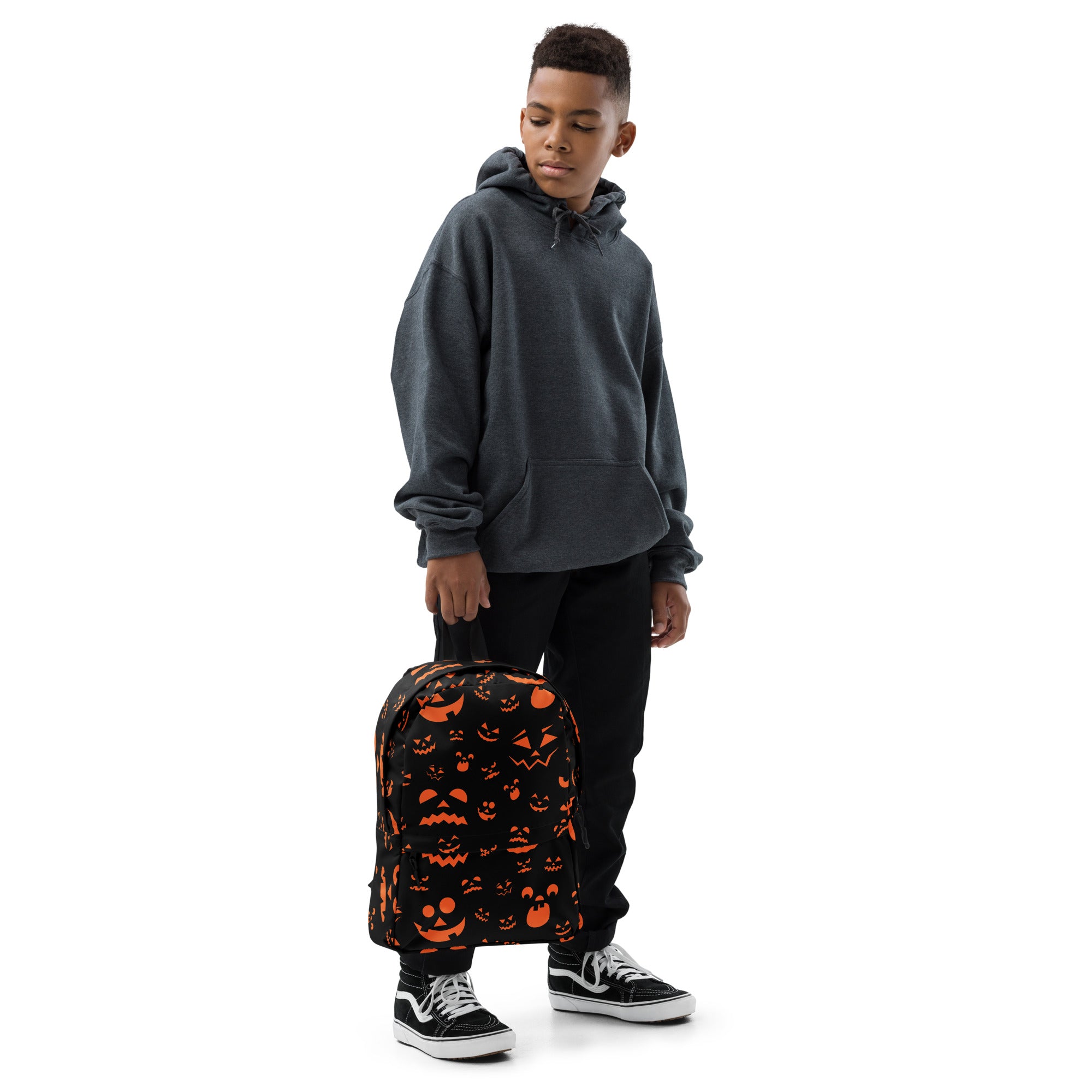 Kids Orange Jack-O’-Lantern Halloween Backpack - Water-Resistant School Bag With Adjustable Padded Straps & Breathable Mesh Back