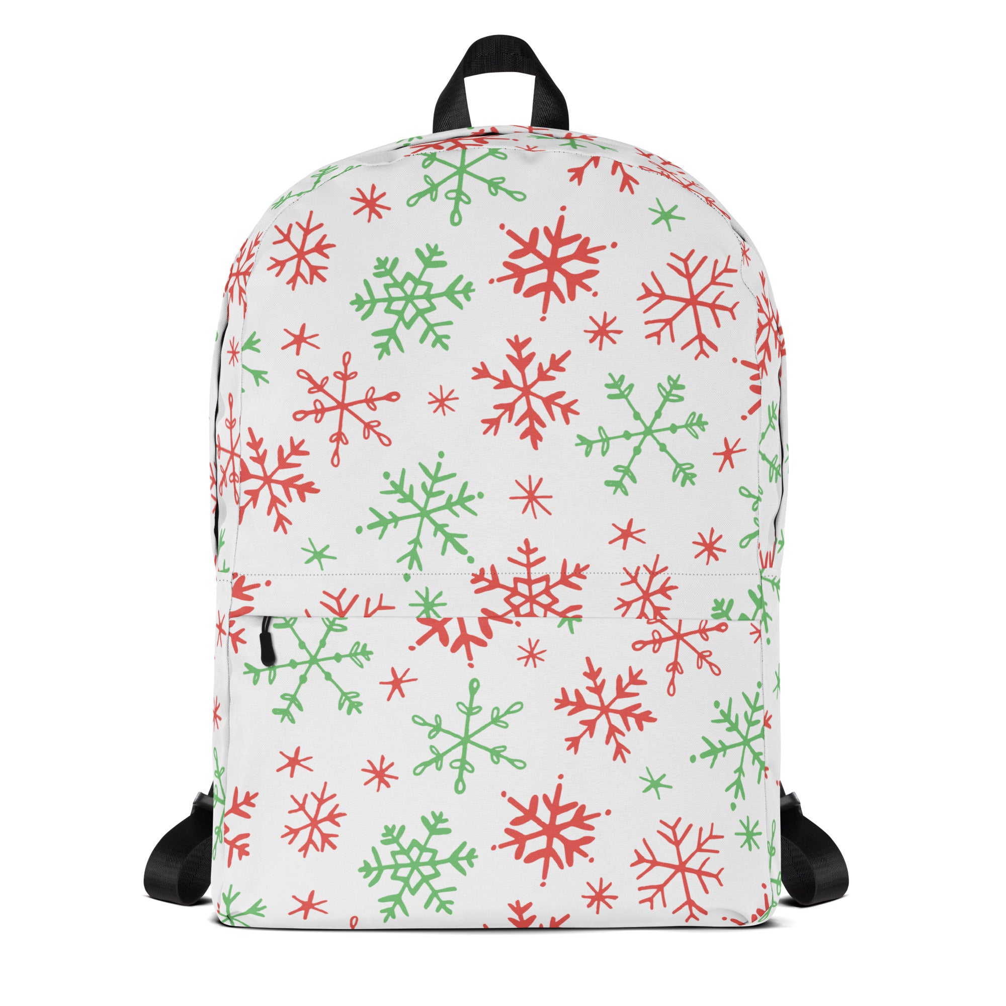 Kids Red and Green Holiday Snowflake Backpack - Water-Resistant School Bag With Adjustable Padded Straps & Breathable Mesh Back