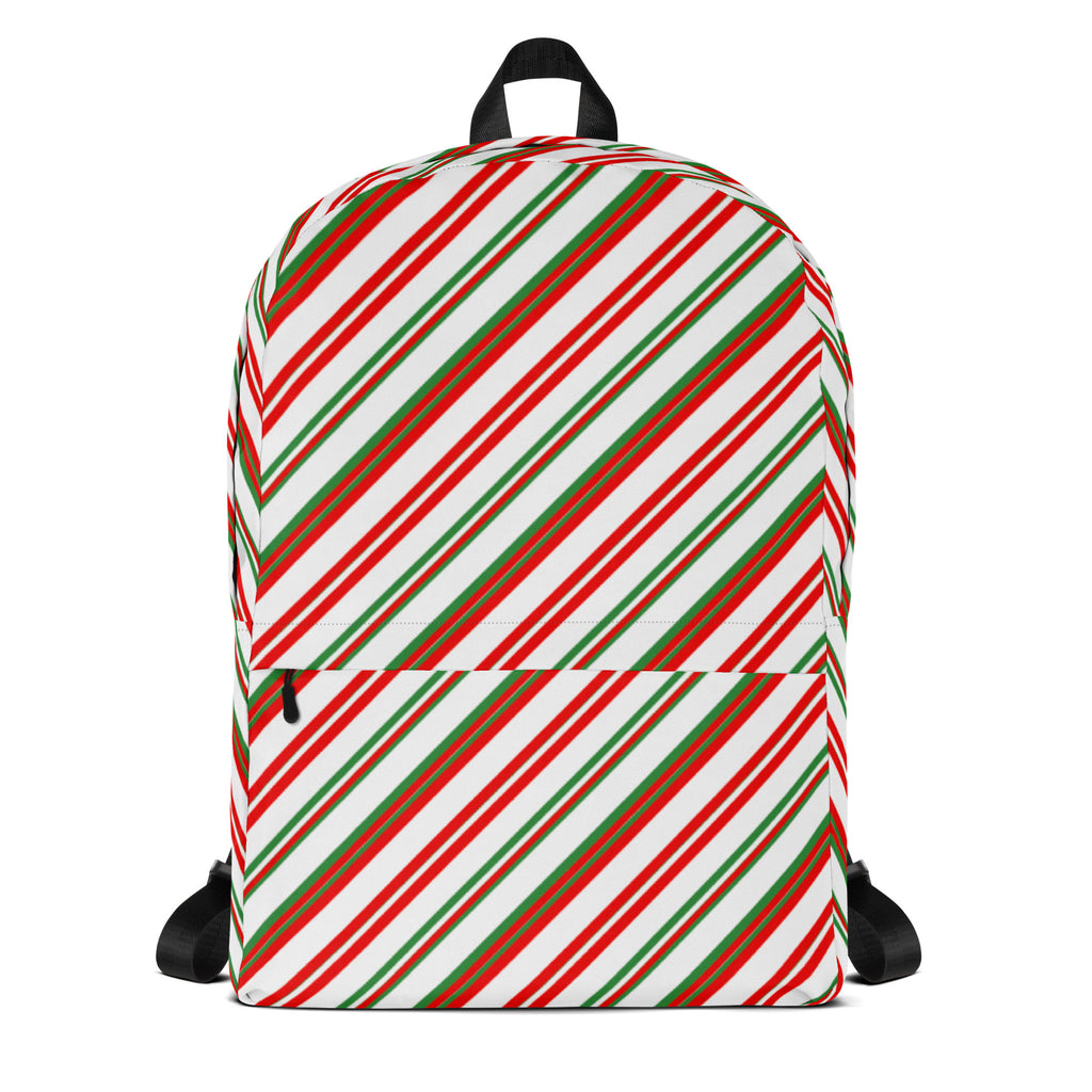 Kids Striped Peppermint Candy Cane Backpack - Water-Resistant School Bag With Adjustable Padded Straps & Breathable Mesh Back