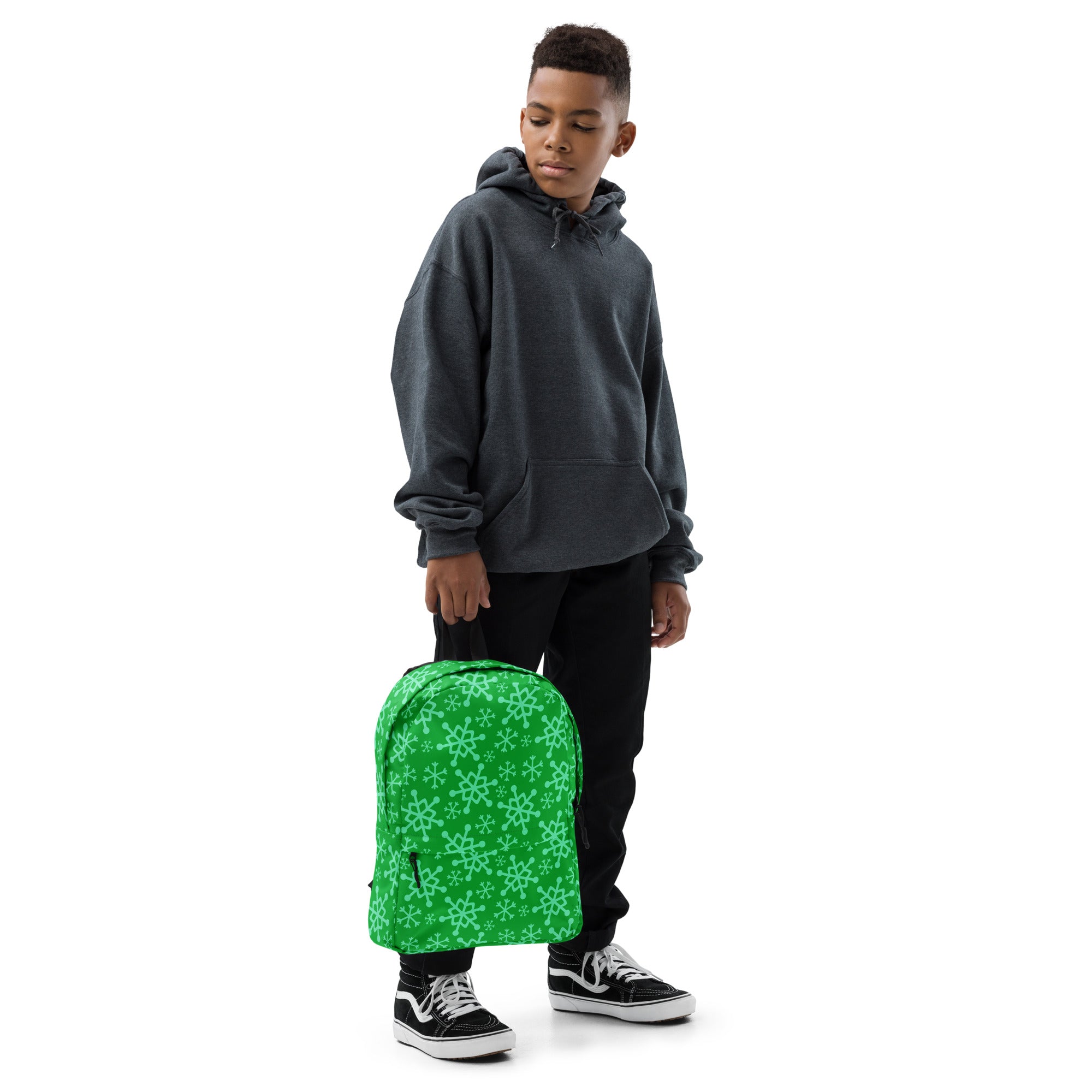 Kids Green Snowflake Backpack - Water-Resistant School Bag With Adjustable Padded Straps & Breathable Mesh Back