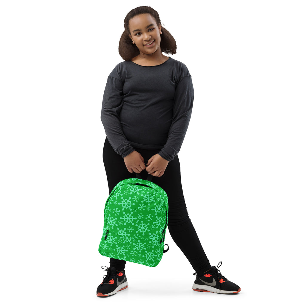 Kids Green Snowflake Backpack - Water-Resistant School Bag With Adjustable Padded Straps & Breathable Mesh Back