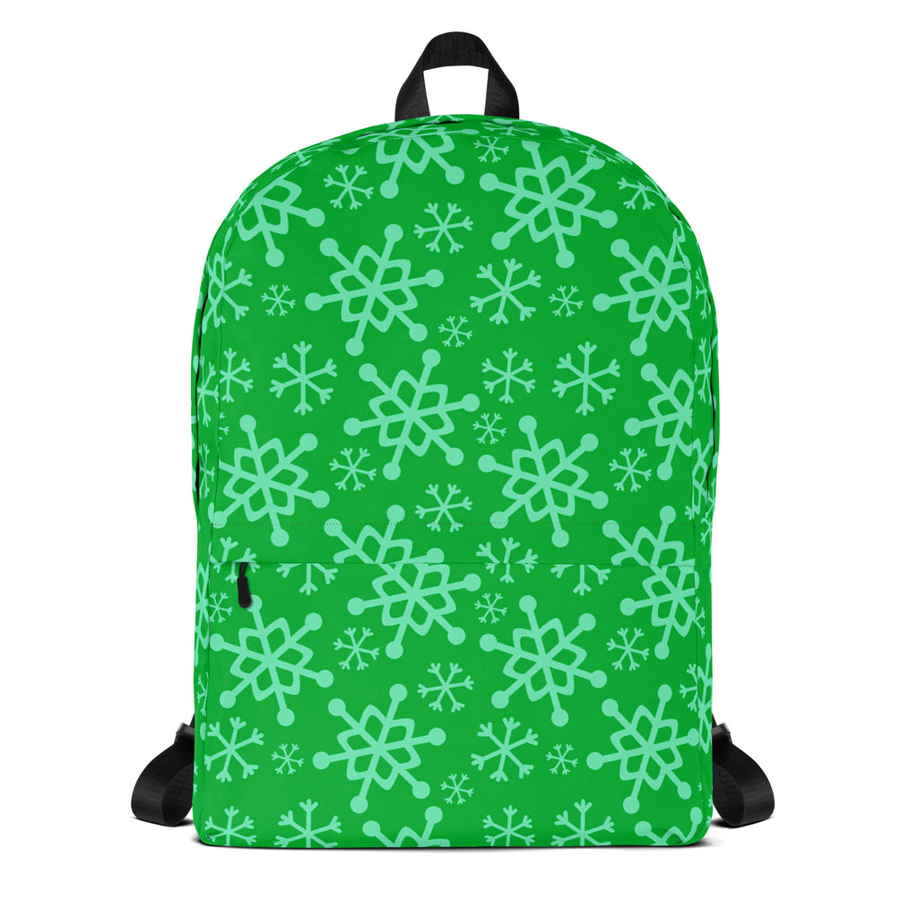Kids Green Snowflake Backpack - Water-Resistant School Bag With Adjustable Padded Straps & Breathable Mesh Back
