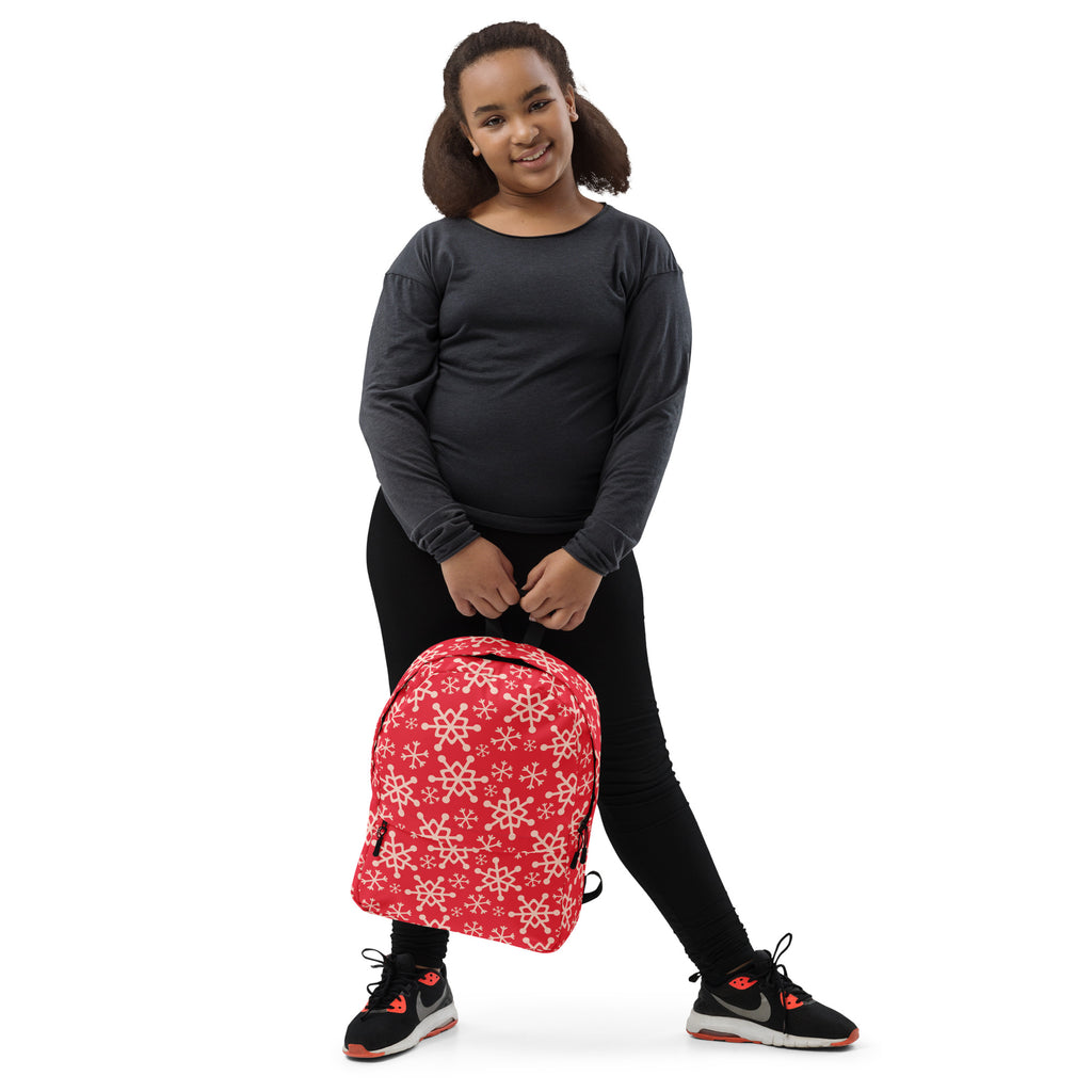 Kids Red Snowflake Backpack - Water-Resistant School Bag With Adjustable Padded Straps & Breathable Mesh Back