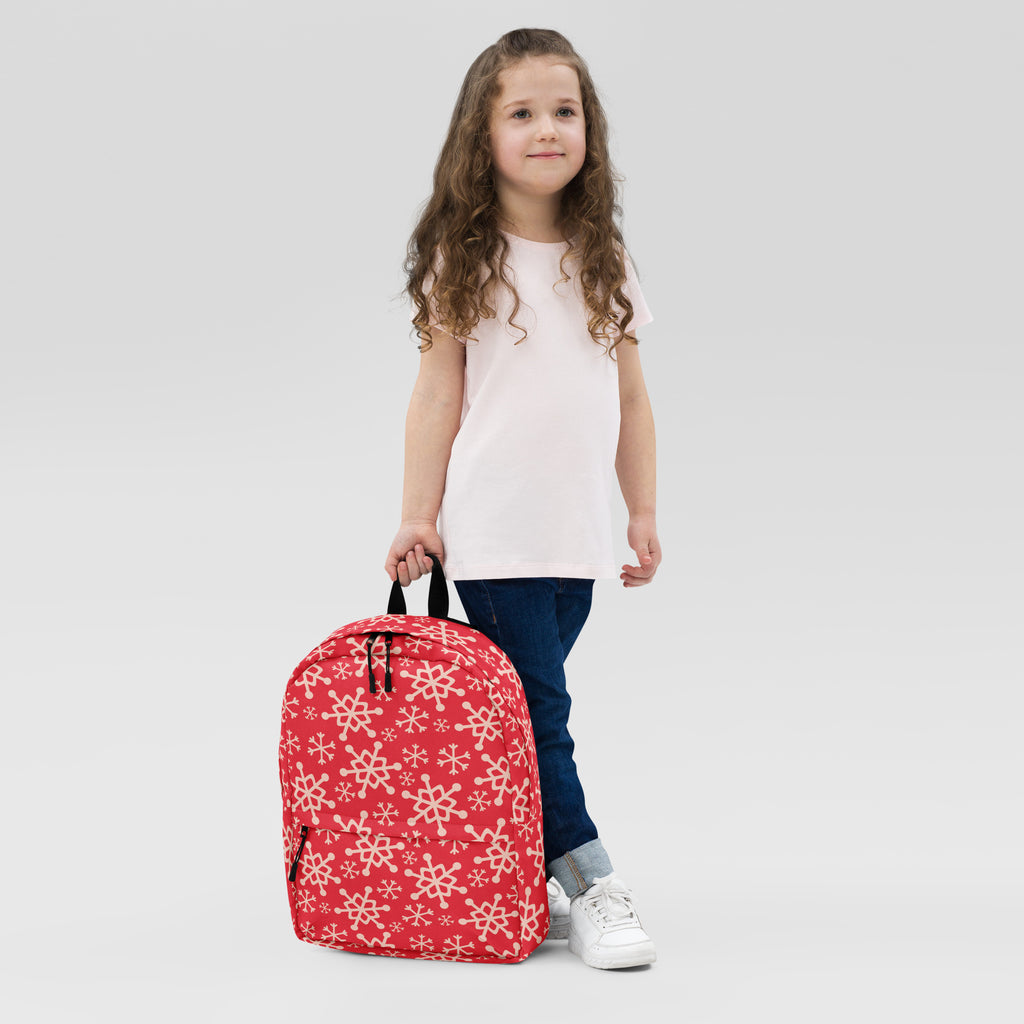 Kids Red Snowflake Backpack - Water-Resistant School Bag With Adjustable Padded Straps & Breathable Mesh Back