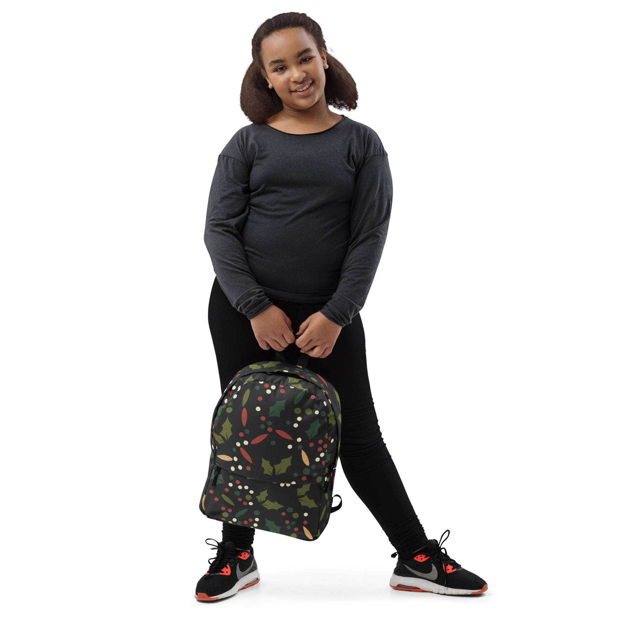 Kids Festive Christmas Holly Backpack - Water-Resistant School Bag With Adjustable Padded Straps & Breathable Mesh Back