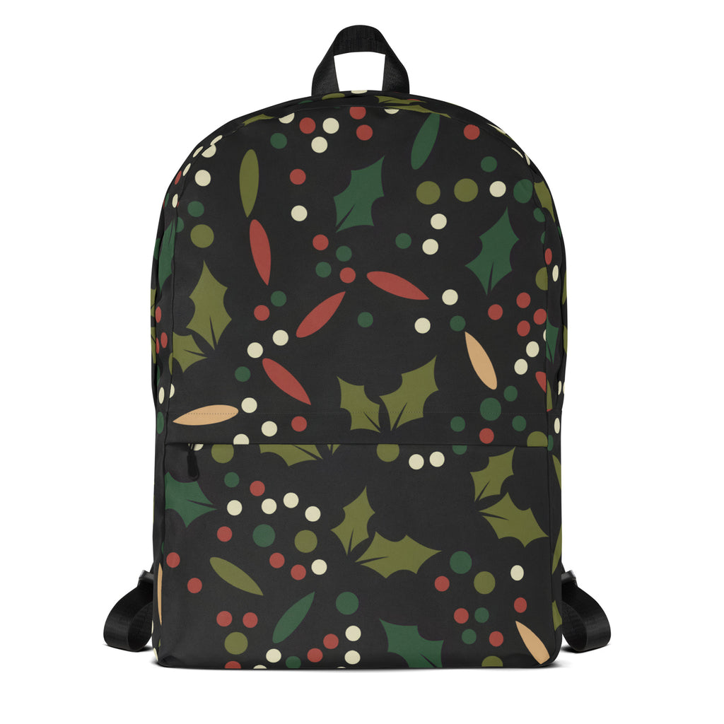 Kids Festive Christmas Holly Backpack - Water-Resistant School Bag With Adjustable Padded Straps & Breathable Mesh Back