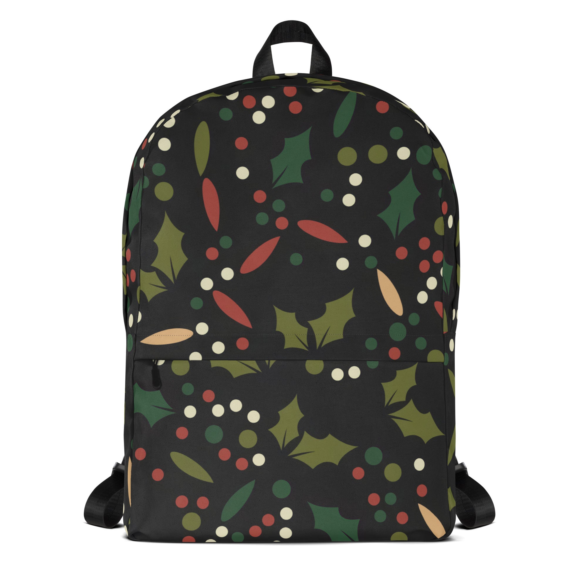 Kids Festive Christmas Holly Backpack - Water-Resistant School Bag With Adjustable Padded Straps & Breathable Mesh Back