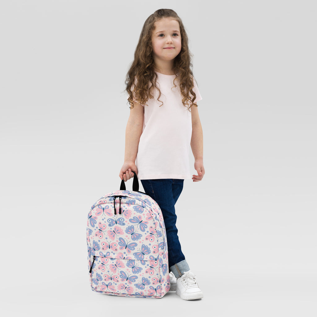 Girls Butterfly Print Backpack - Water-Resistant School Bag With Adjustable Padded Straps & Breathable Mesh Back