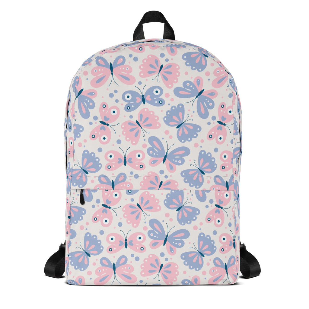 Girls Butterfly Print Backpack - Water-Resistant School Bag With Adjustable Padded Straps & Breathable Mesh Back