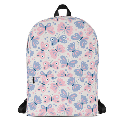 Girls Butterfly Print Backpack - Water-Resistant School Bag With Adjustable Padded Straps & Breathable Mesh Back