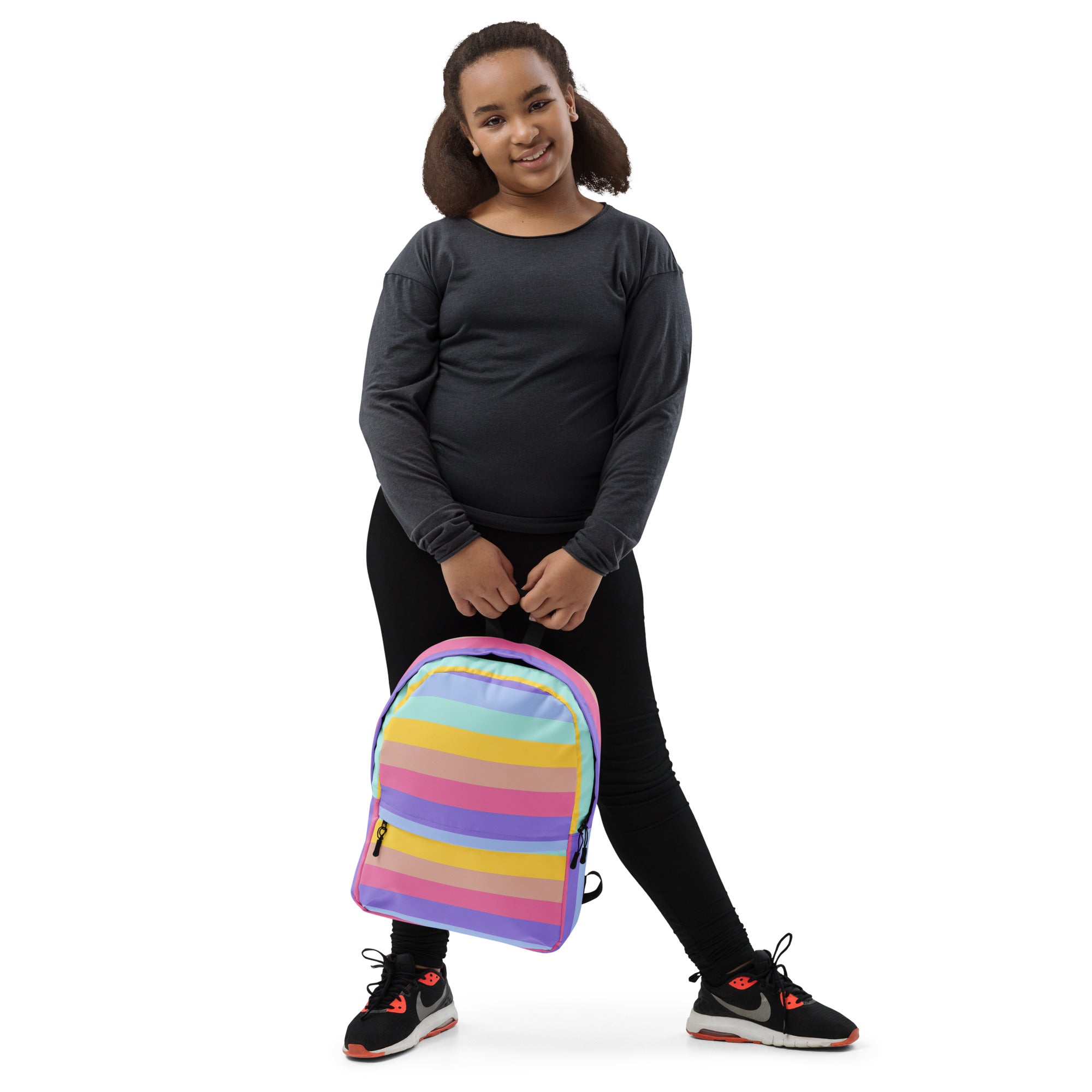 Girls Rainbow Stripe Backpack - Water-Resistant School Bag With Adjustable Padded Straps & Breathable Mesh Back