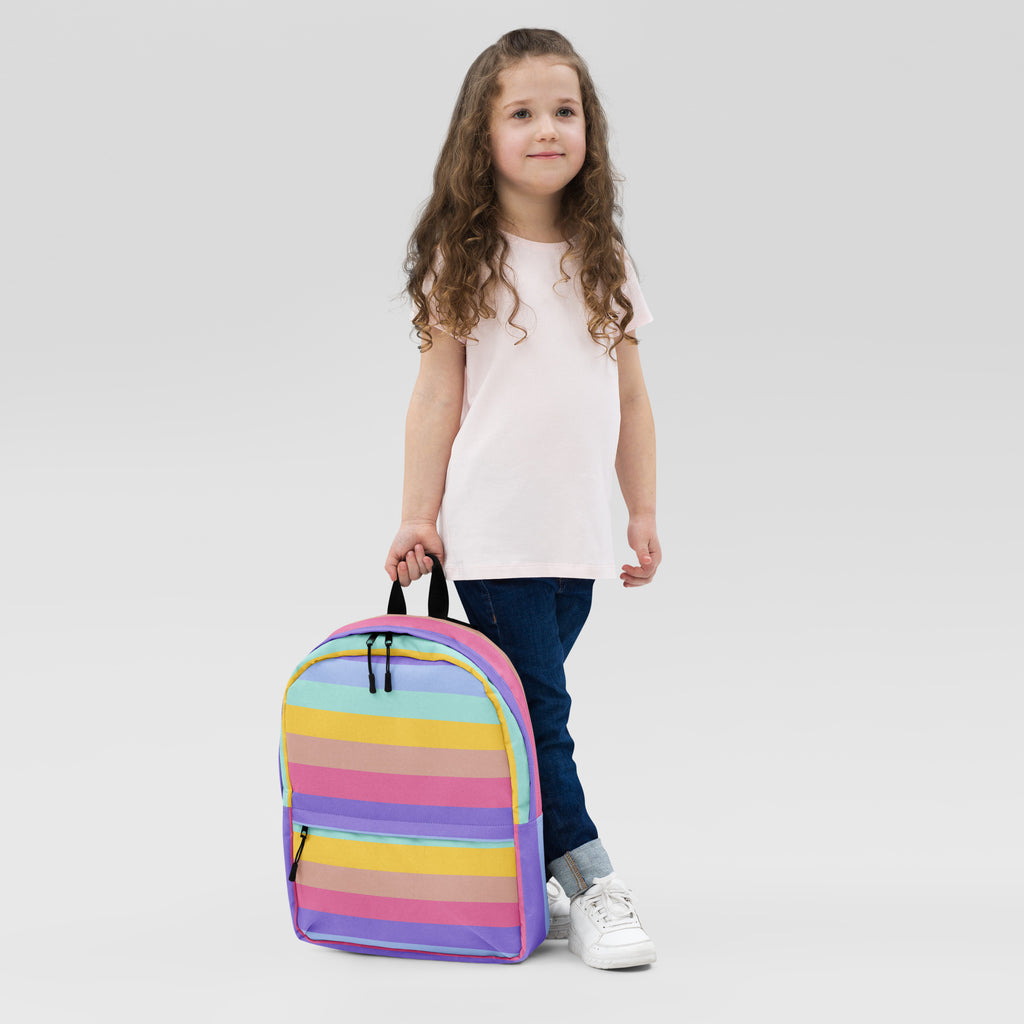 Girls Rainbow Stripe Backpack - Water-Resistant School Bag With Adjustable Padded Straps & Breathable Mesh Back