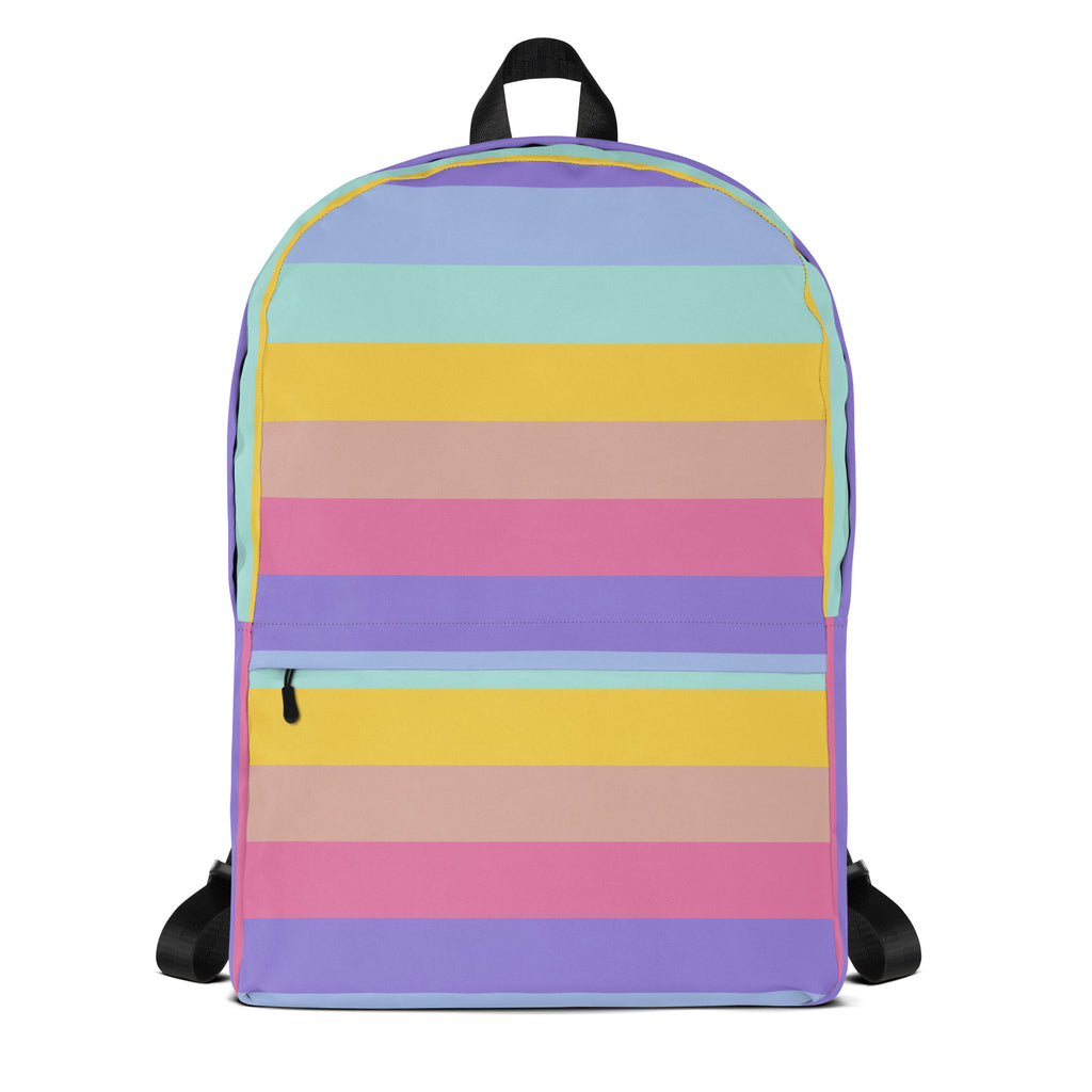 Girls Rainbow Stripe Backpack - Water-Resistant School Bag With Adjustable Padded Straps & Breathable Mesh Back